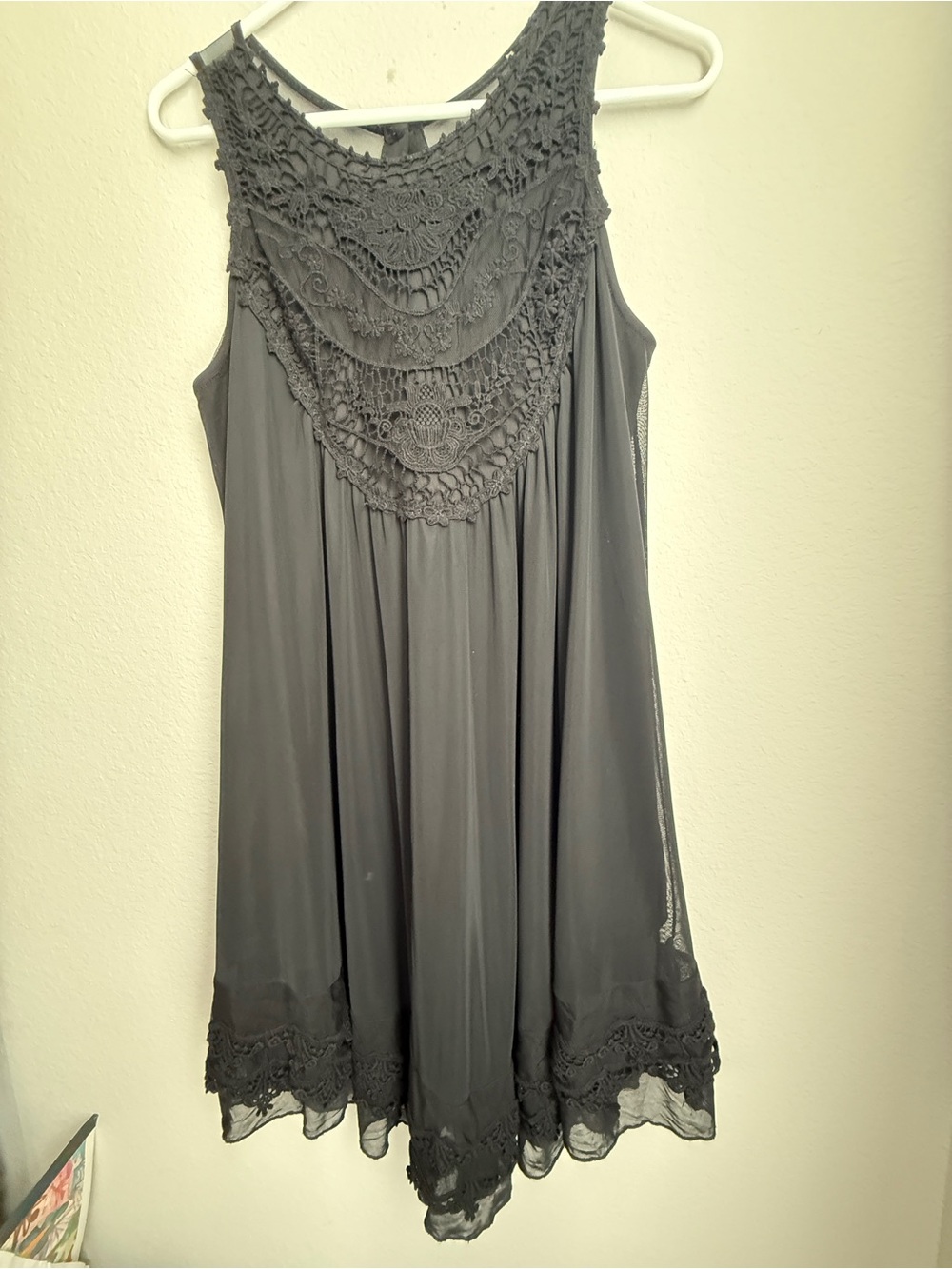 Altar'd State Black Crochet Yoke Swing Midi Dress